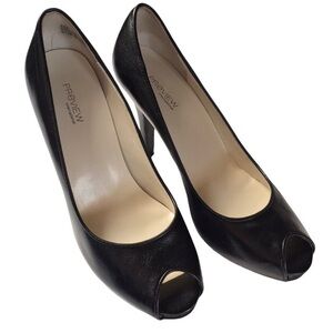 Preview Leather Black Heels Open Toe Casual Office Shoes 6 M
